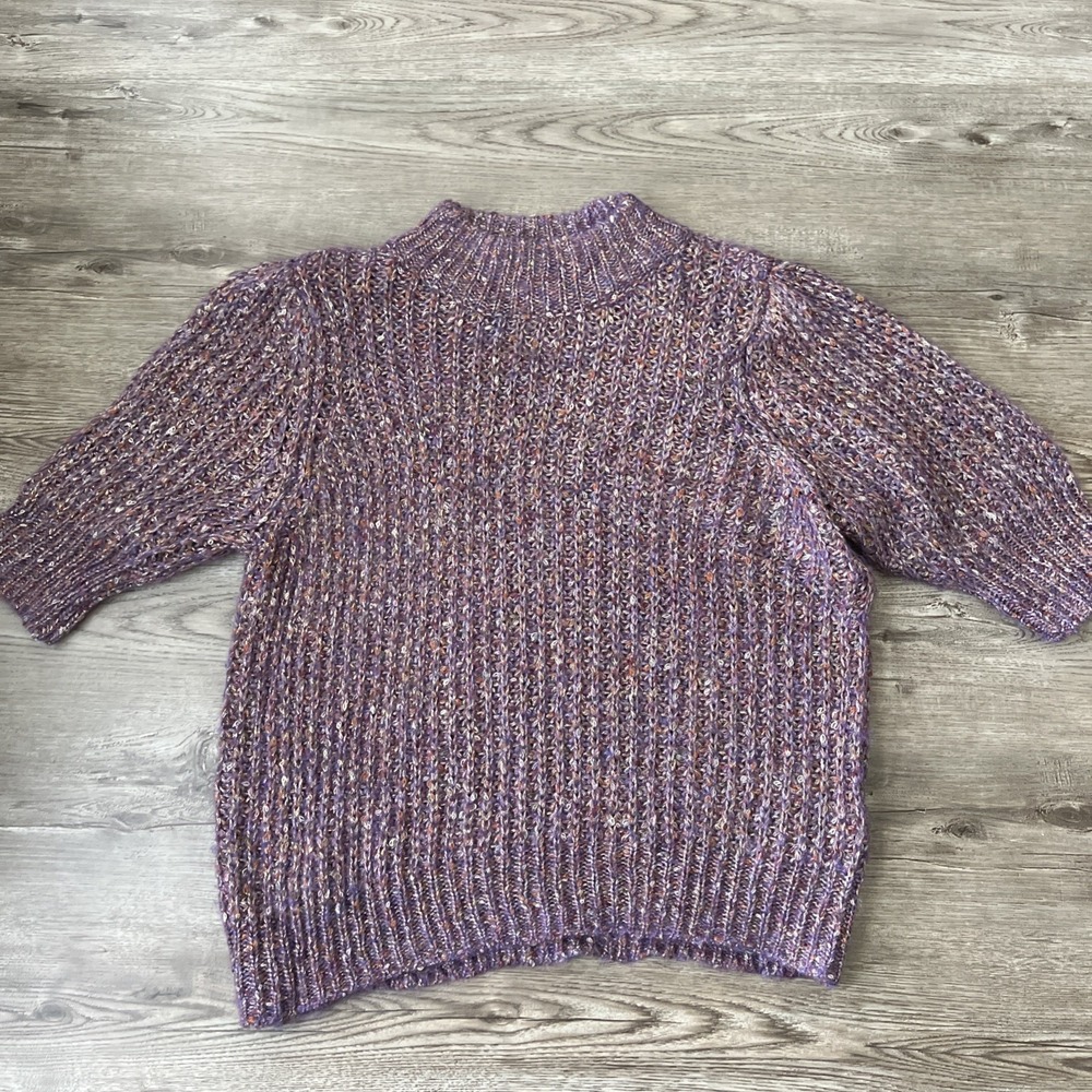 Vero Moda Puff Sleeve Sweater Women L Purple Short Sleeve Mock Neck Chunky Knit